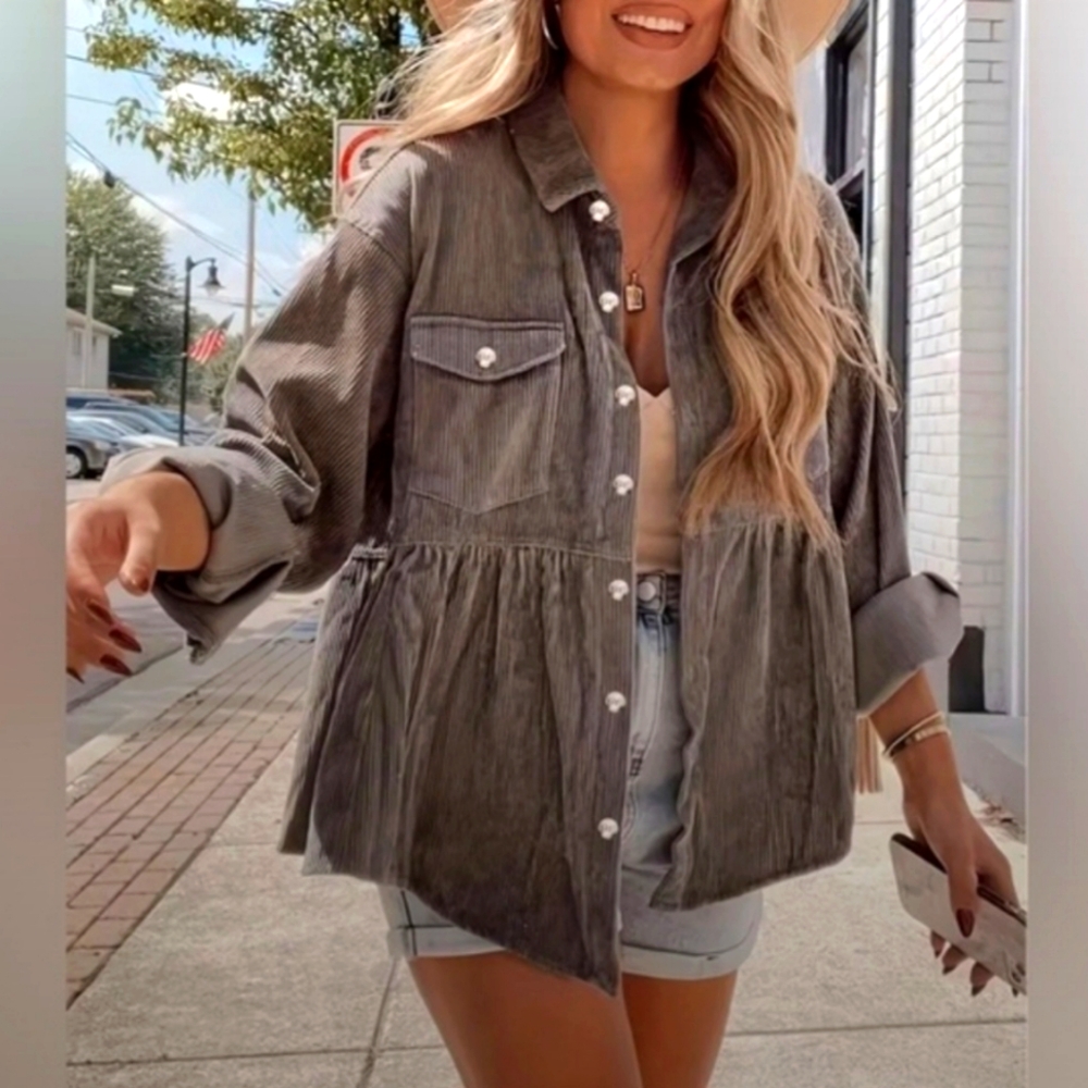 NEW Corduroy Button-Down Peplum Jacket 2X - Boutique - Picture 3 of 4